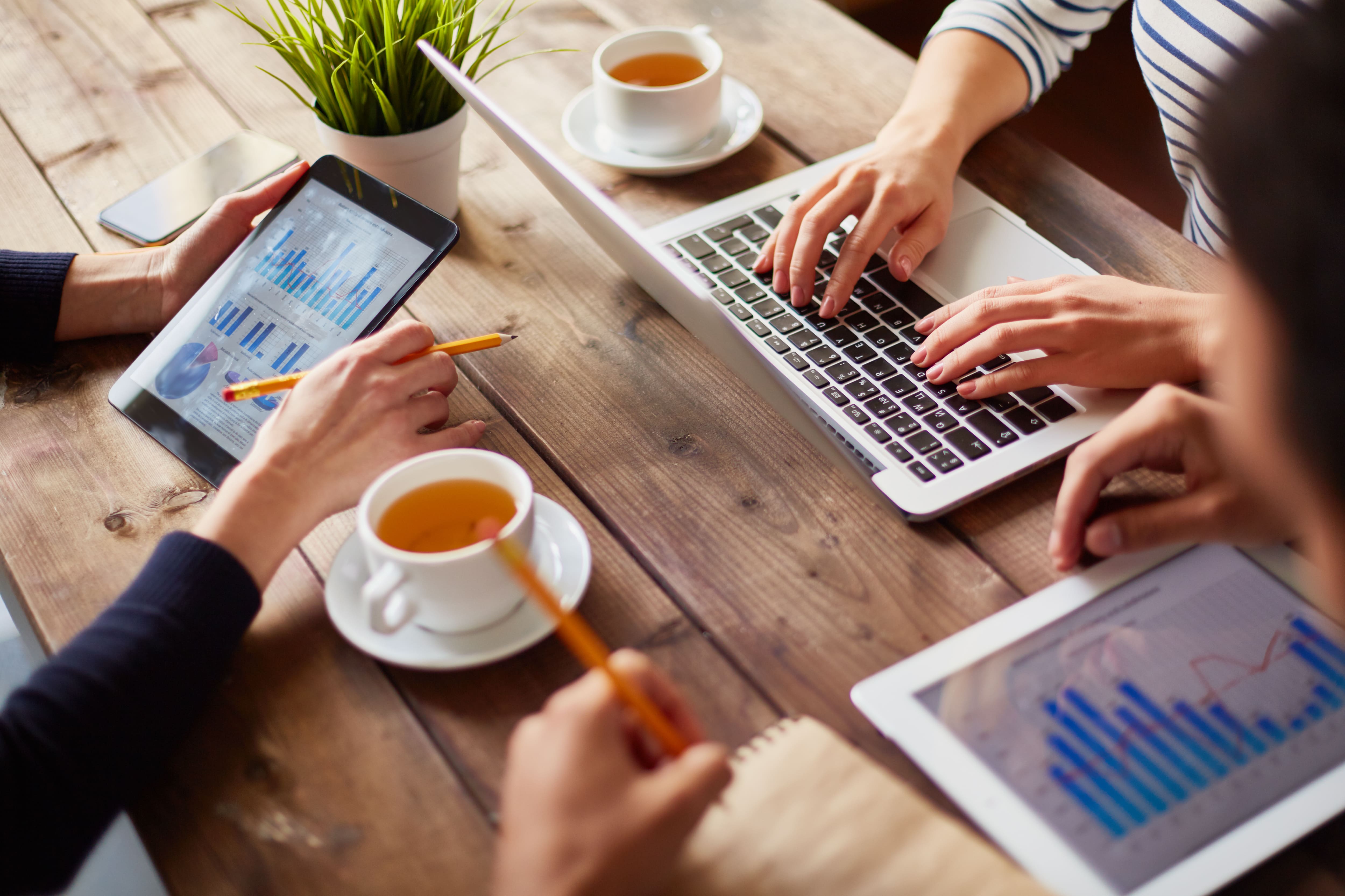 Professional business meeting with modern technology